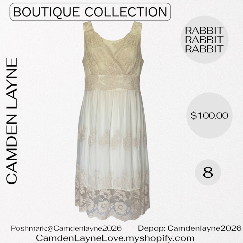 Rabbit Rabbit Rabbit Cream Lace MIDI Dress - Picture 2 of 14